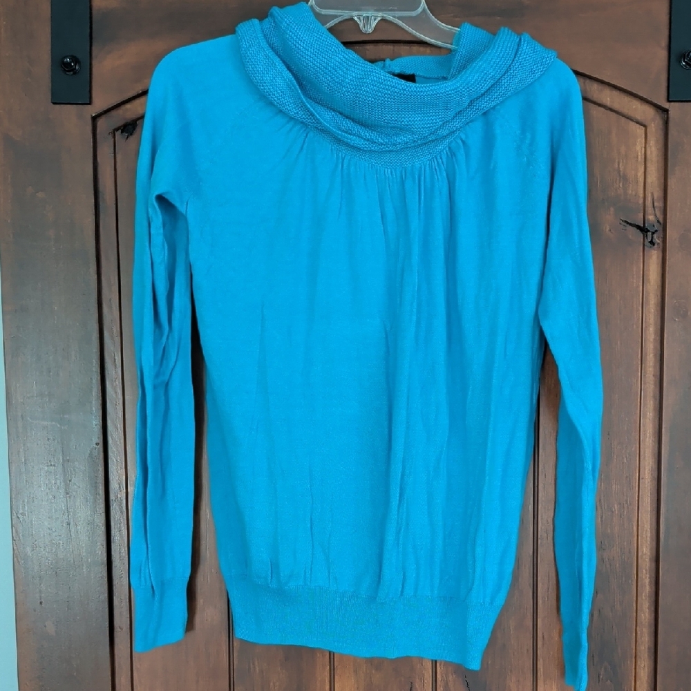 Women's Blue Cowl Neck Sweater - Lightweight Long Sleeve